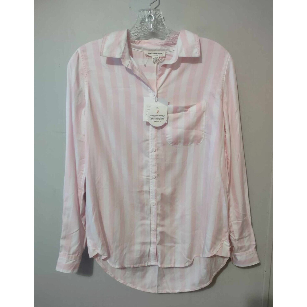NWT Beach Lunch Lounge | Pink & White Striped Collared Button Up Top Size XS